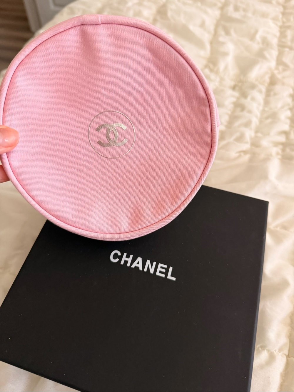 CHANEL Pink Round Logo Cosmetic Pouch